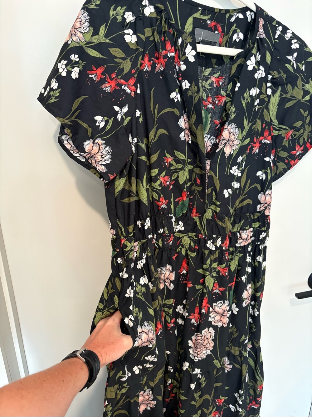Anthropologie The Somerset Black Floral Garden Tiered Smocked Maxi Dress Cozy 1X - Picture 7 of 14